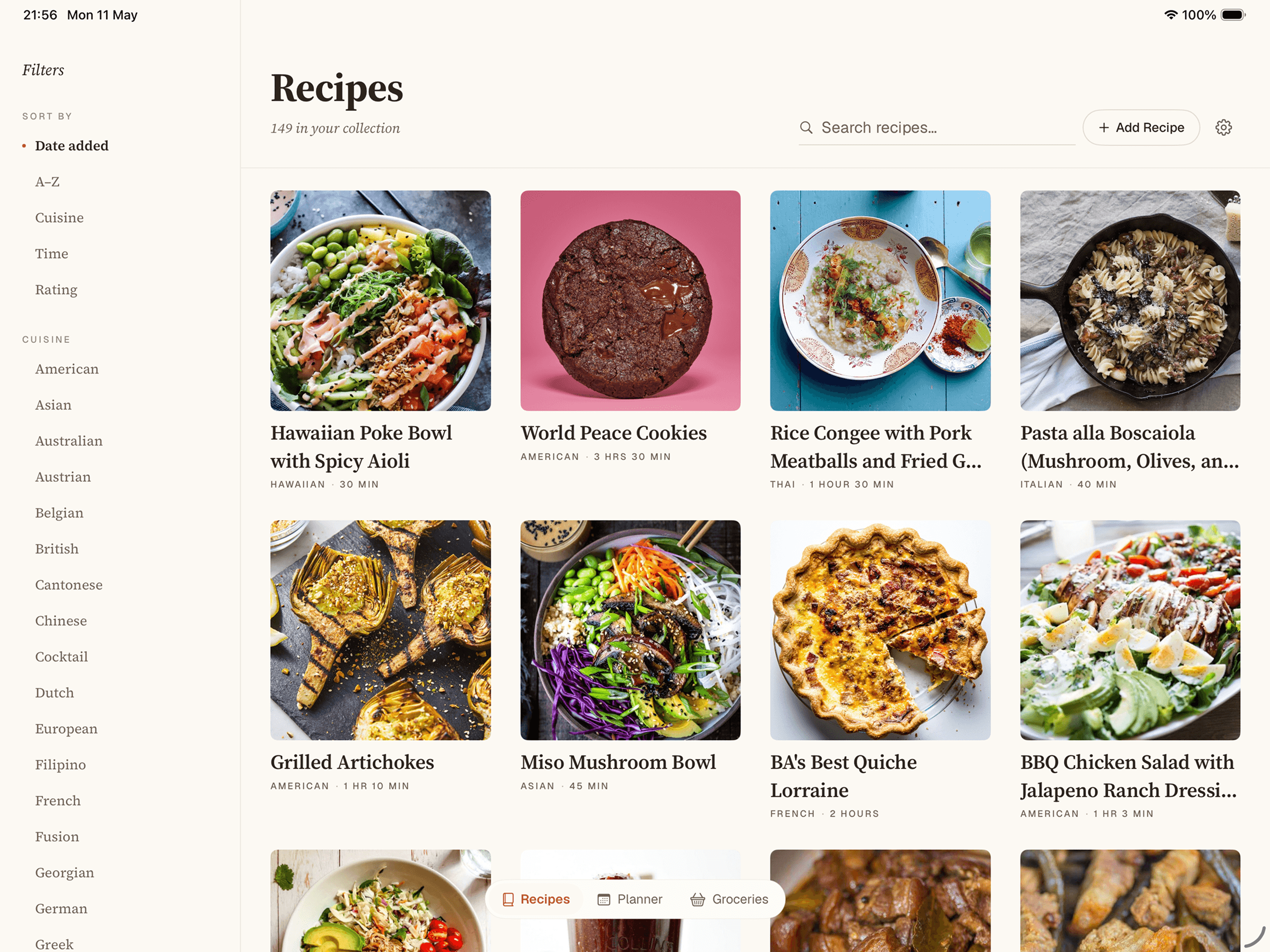 iPad — the recipe book on the counter
