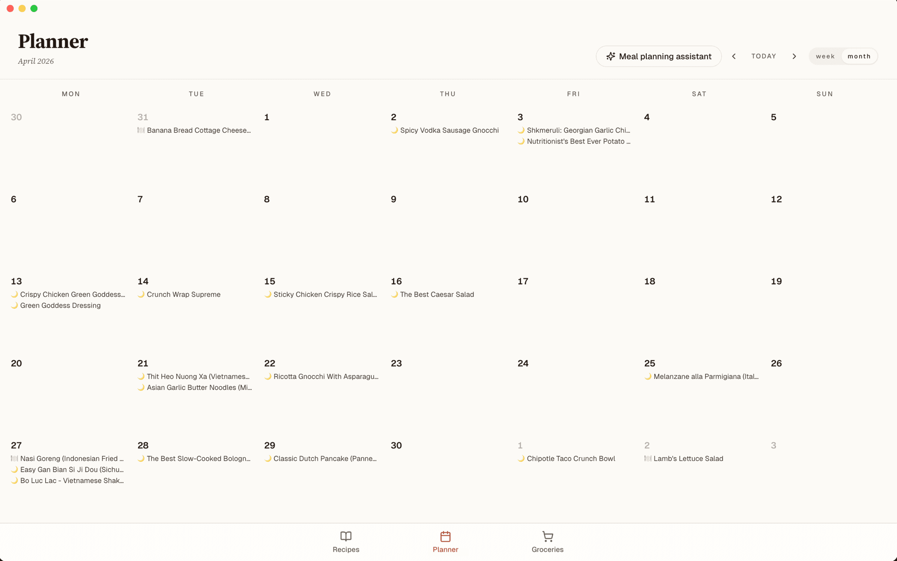 Weekly meal planner