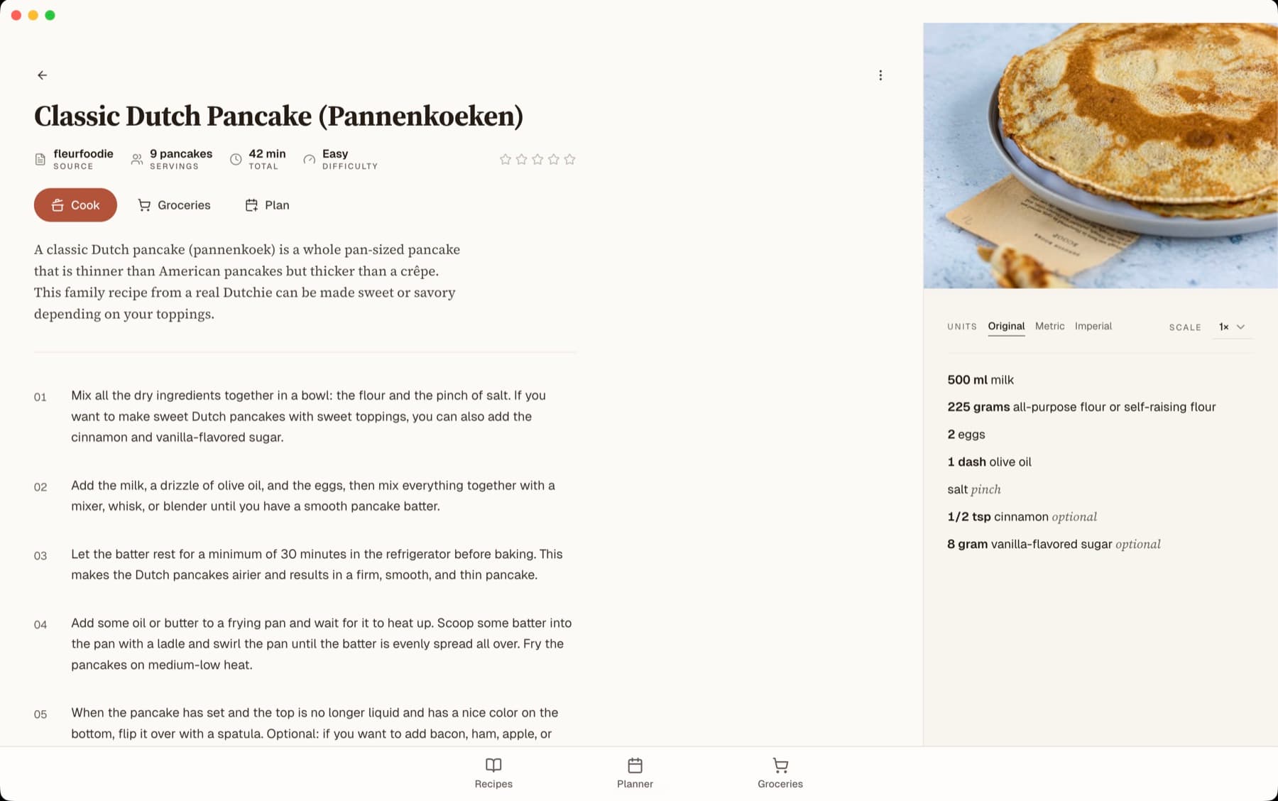 A saved recipe, structured