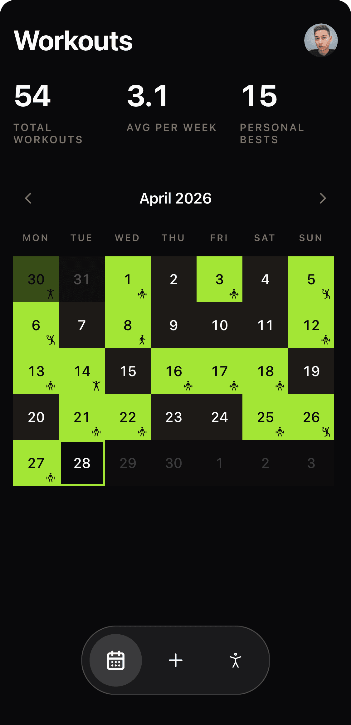 Workouts calendar
